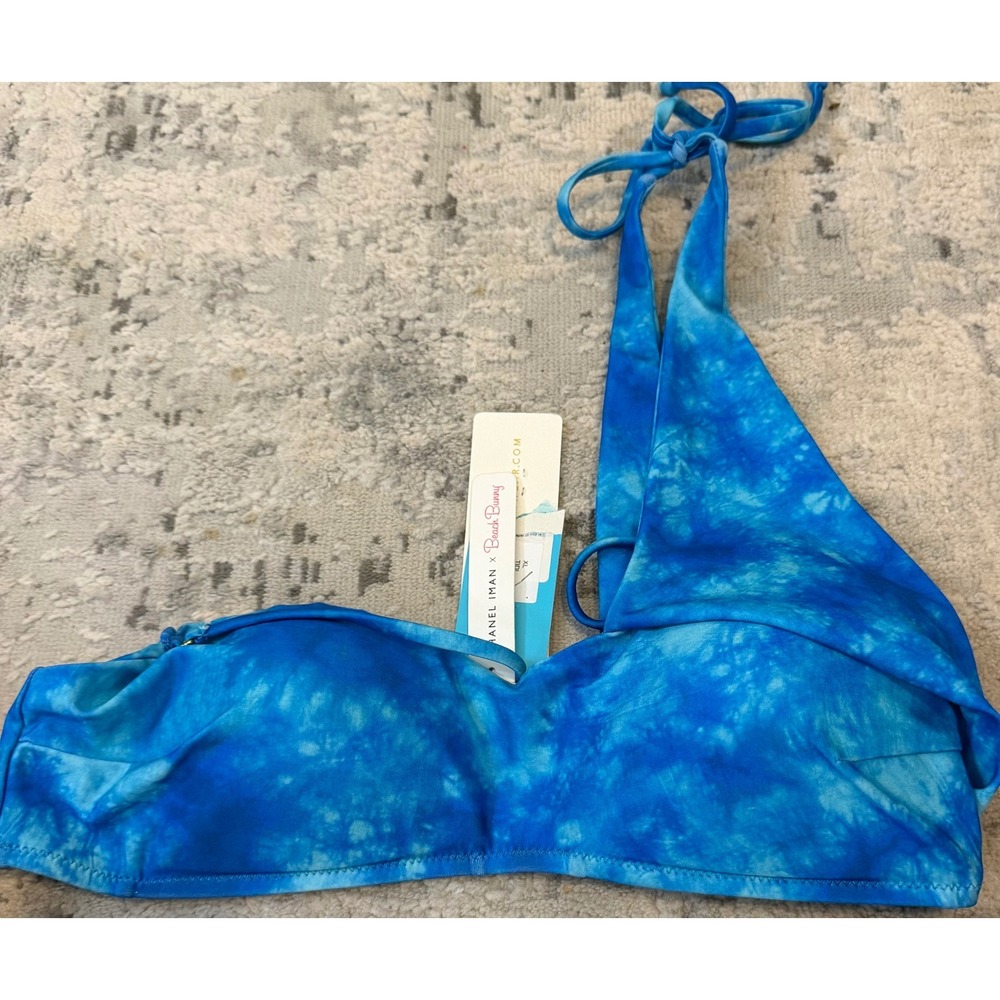 Beach Bunny x Chanel Iman Blue Tie Dye One Shoulder Bikini Top XL New